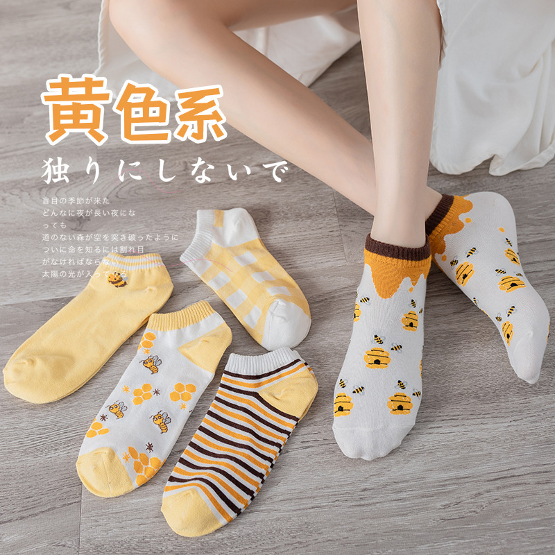 Short socks women's Korean-style bear summer thin boat Socks college style Japanese fashionable cute cartoon breathable bee socks