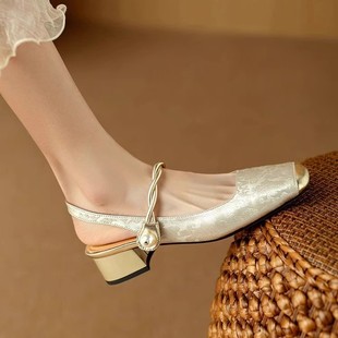 New Chinese Style Fairy Style Outwear Fashion Sandals Women's 2024 New Summer Skirt Thick Heeled Empty Shoes