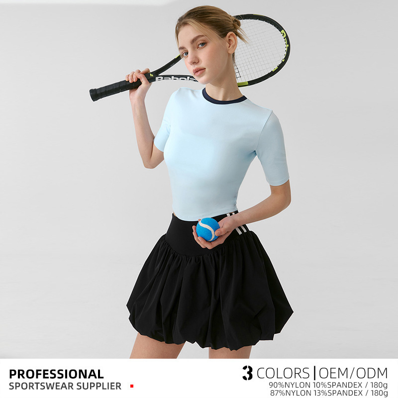 Summer New Tennis Clothes suit Women's Anti-walking Flower Bub Skirt Golf Badminton Short-sleeved Fitness Sportswear