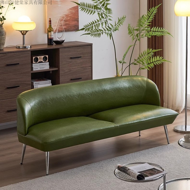 Living Room Small Apartment Sofa Oil Wax Leather Sofa Retro Green Bedroom Apartment Reception Clothing Store Double Small Sofa