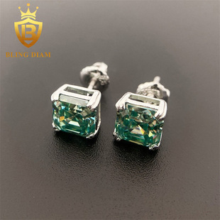 INS new best selling S925 silver inlaid blue and green pagoda moissanite earrings wholesale supply simple earrings