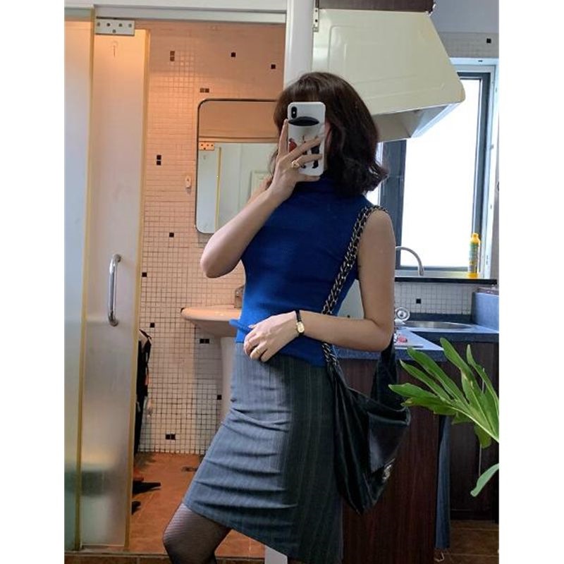 Retro belt bag, autumn fitted elegant fashionable skirt, French vintage style, high waist