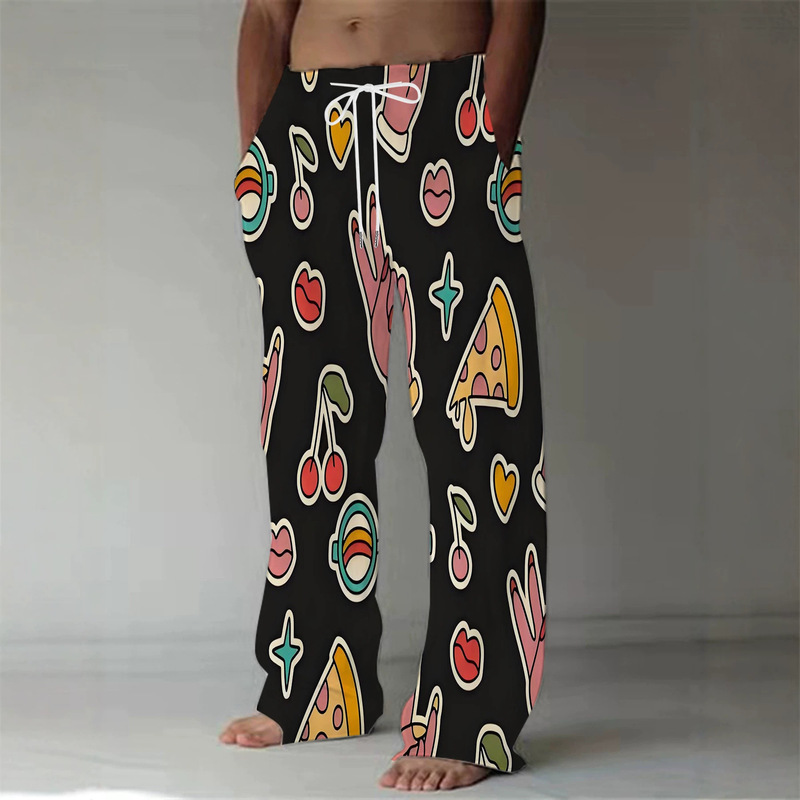 Foreign Trade European and American Style Four-Season New 3D Full-Print Long Pants, Loose Cute Cartoon Drawstring Pants, Dropshipping from Shein