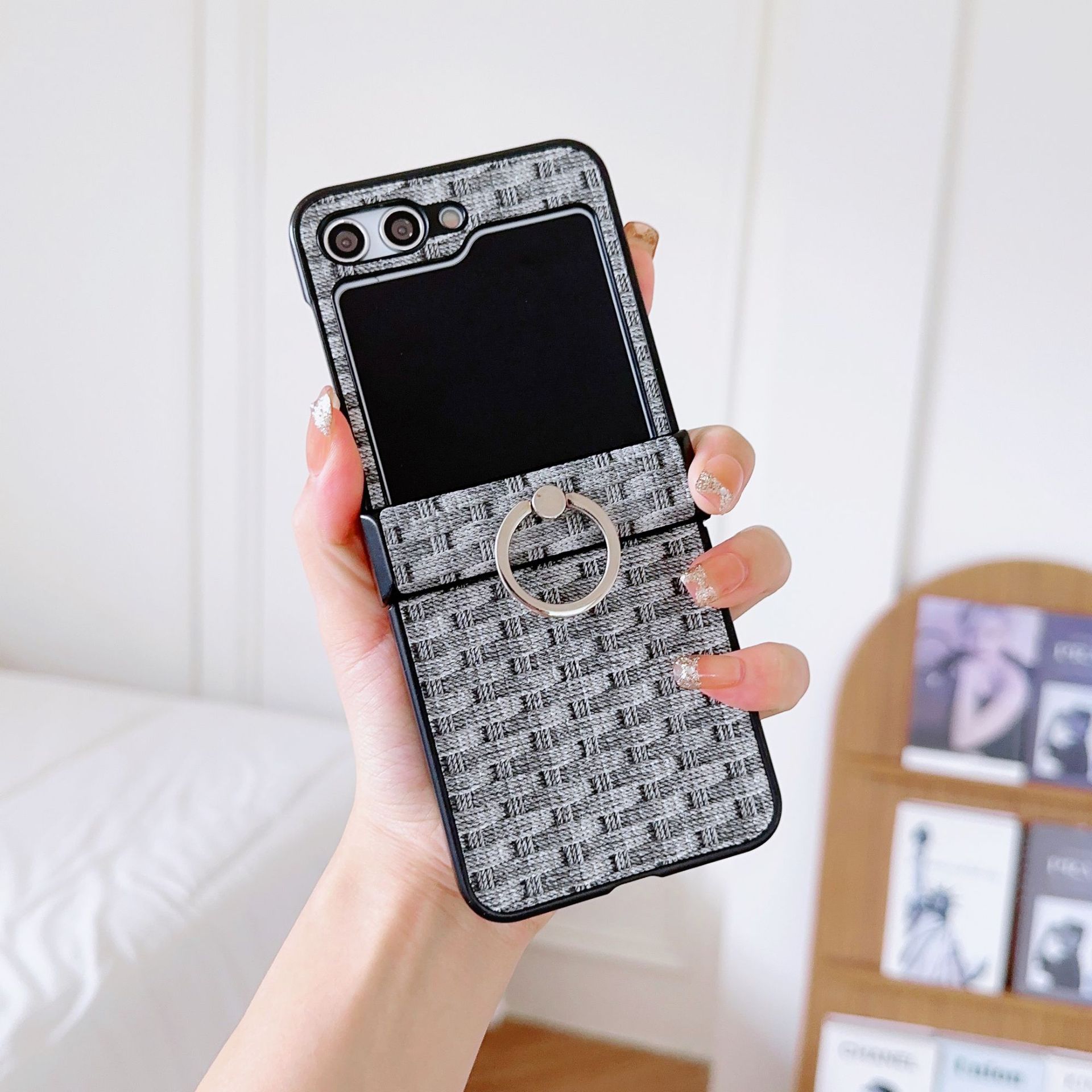 Compatible avec le Samsung Zflip4 (anneau de support léopard), coque de protection pliable Zflip à -40 %, nouveau modèle Flip5._voghion.com