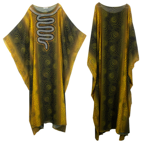  Ethnic Dress with Large Full Skirt, Chiffon, Ironed Pearls, Digital Printing, with Inner Skirts - Origin Source