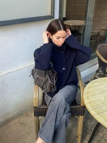 Cross-border Europe and America 2025 autumn and winter new women's clothing Amazon temperament elegant standing collar buttons long-sleeved woolen coat