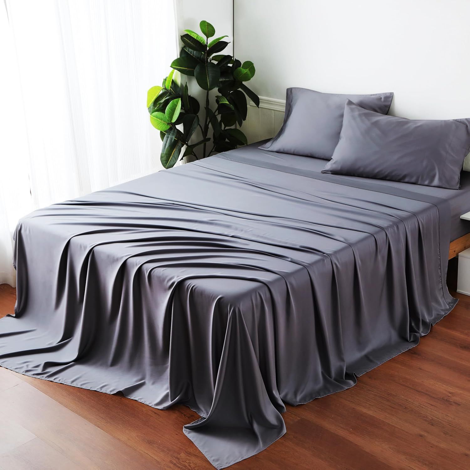 Clase A, estera de fibra de bambú, sábana de un solo producto, helado, ropa de cama de color sólido con sensación fresca y lavable a máquina, Amazon