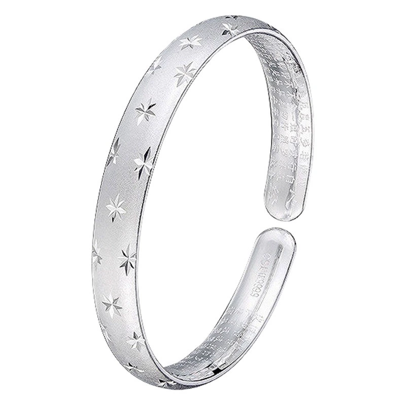 Браслет из серебра с традиционным древним узором TikTok для женщин, модный и простой, с открытым концом, цельный, с эффектом звездного неба, оптом