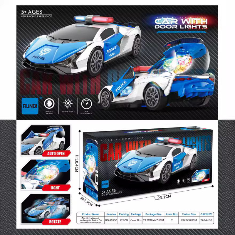 Electric Stunt Car with Rotating Doors, Police Car with Lights and Music, Children's Toy Car, Wholesale at Street Stalls, Racing Car