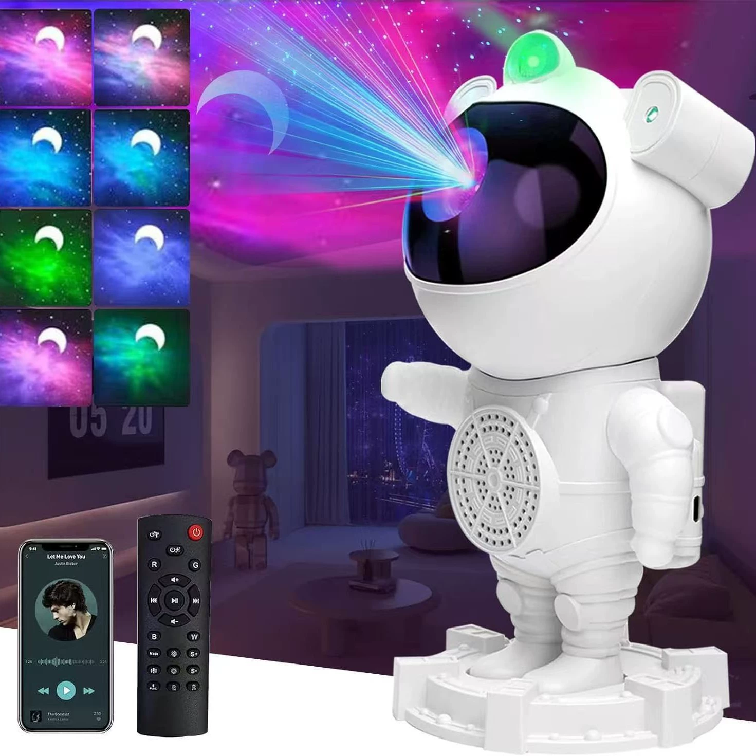Creative space starry sky, ночник с лазером, светильники, спикеры, астронавт, проектор, Bluetooth