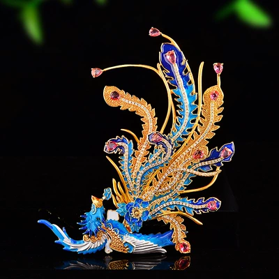 Elegant Phoenix Brooch with a Noble and Grand Enamel Design, Versatile Clothing Accessory for Qipao (Yaxa sancaqları) - blue-xr16210