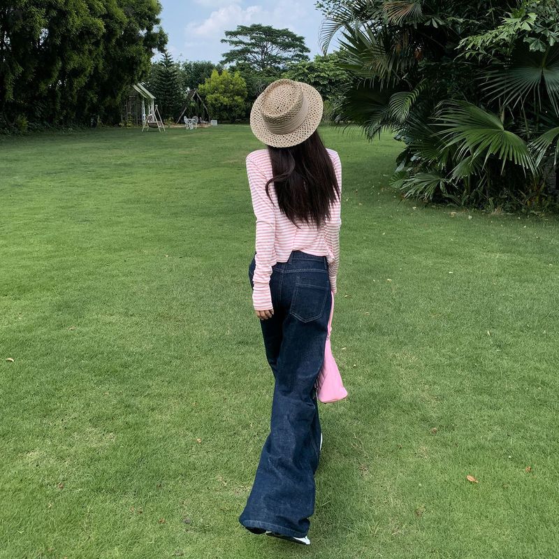 【今茵】美式复古低腰辣妹宽松微喇裤百搭显瘦不贴腿牛仔裤女新款|undefined
