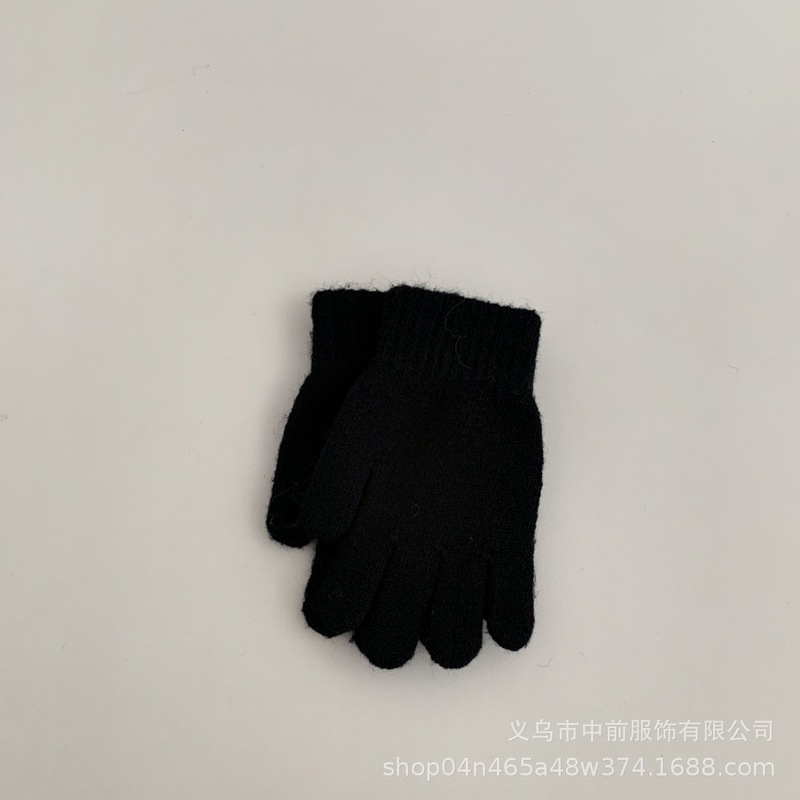 韩版儿童纯色百搭针织手套潮2025冬季男女童宝宝保暖防寒分指手套|undefined