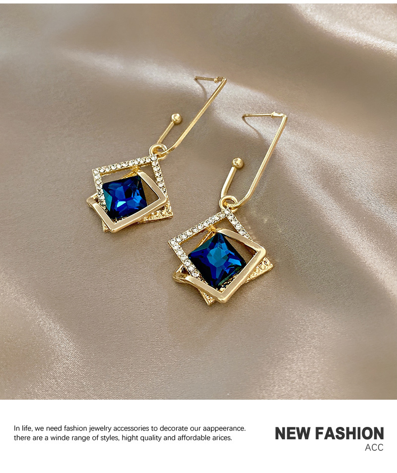 Korean Fashion Personality Exaggerated Geometric Blue Crystal Earrings display picture 9