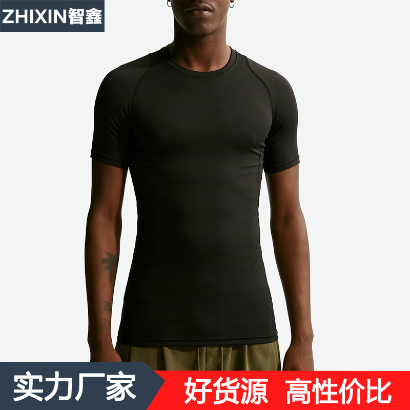 피트니스 의류 남성용 땀 흡수 러닝 트레이닝 스포츠 농구 속건 고탄성 압축 스포츠 스타킹 반팔 티셔츠