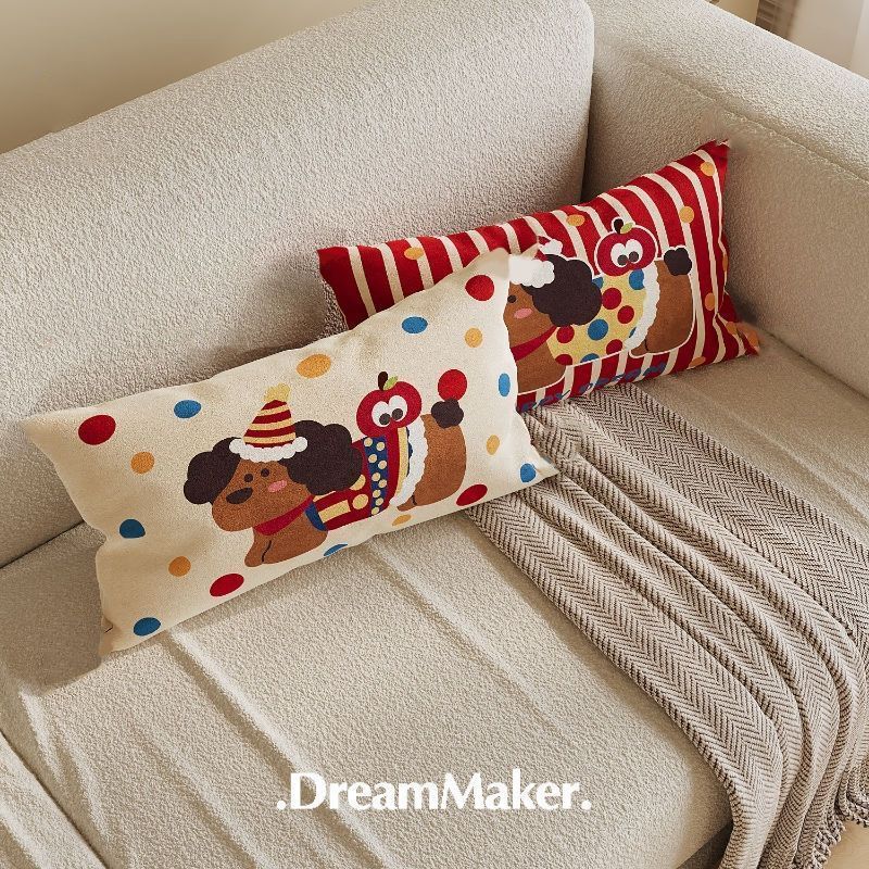 Rectangular Apple-Shaped Puppy Striped Throw Pillow, Headboard Cushion, Nap Lumbar Pillow, Cartoon Sofa Cushion, Dutch Velvet Pillowcase