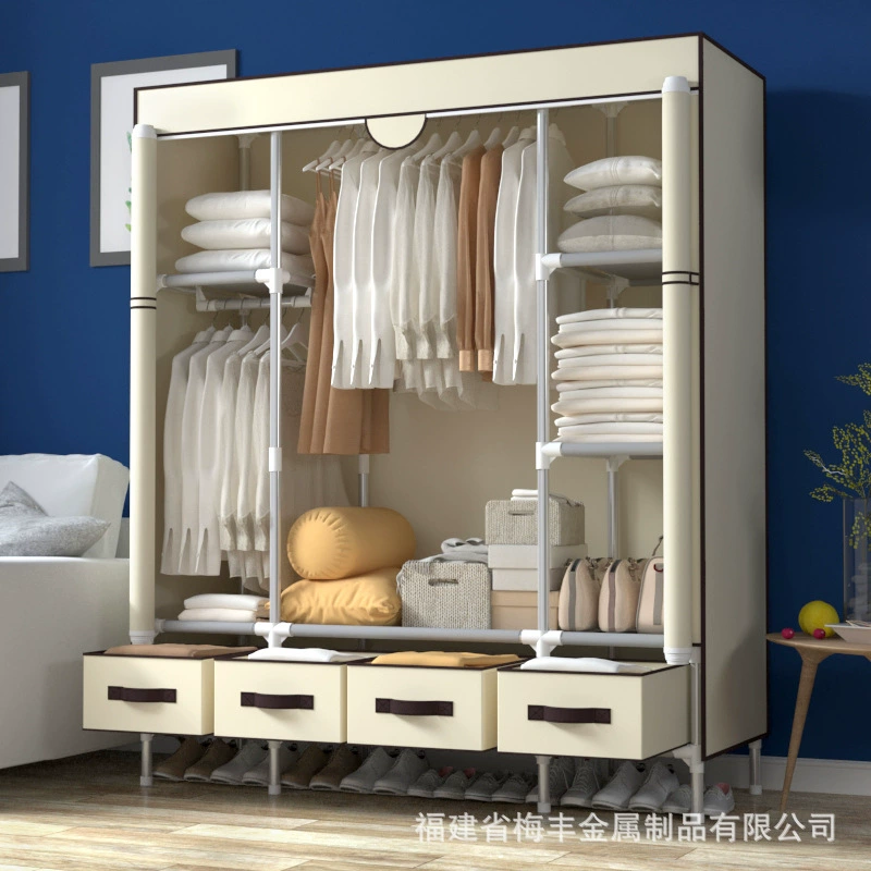 Large 150CM Double Wardrobe with 4 Storage Boxes, Simple Assembly, Multiple Color Options