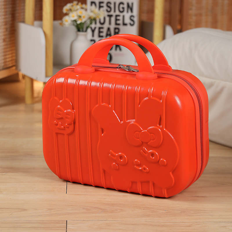 Maleta de conejito lindo de dibujos animados 3D 14 pulgadas color caramelo bolsa de cosméticos rojo mano equipaje portátil