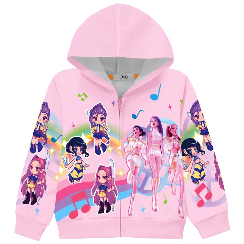 新款 跨境 K-POP:猎魔女团2 印花 中大女童外套拉链连帽开衫36338|undefined