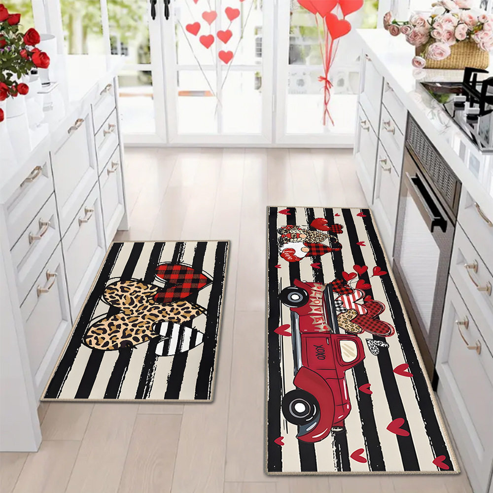Amazon día de San Valentín alfombra de piso de cocina doméstica dos piezas conjuntos de alfombra de piso resistente a la suciedad y alfombra de puerta de entrada