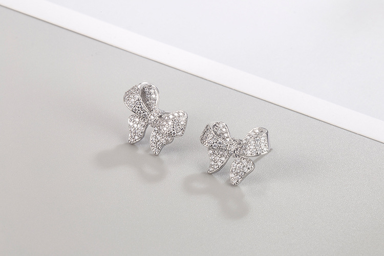 Fashion Bow Knot Copper Inlay Zircon Ear Studs 1 Pair