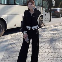 跨境秋冬季胖MM大码女装时尚套装宽松韩版运动连帽卫衣长裤两件套