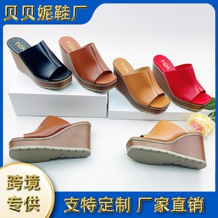 Cross-Border Fashion Shoes Thick Heel High Heel Slippers European and American Style Fashion Women's Large Size Summer Age-Reducing Thick-Soled Slippers