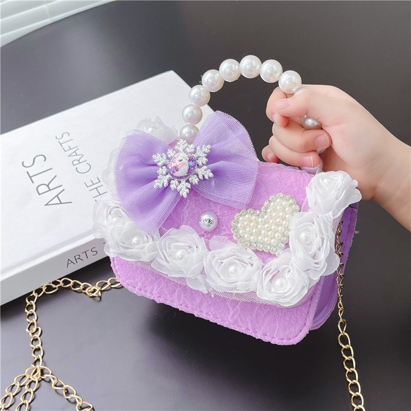 Nuevo en línea rojo perla portátil bolso de los niños lindo suave lindo dibujos animados moda mensajero bolsa niña estilo occidental bolso de hombro