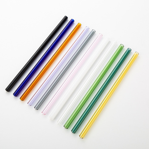 Korean ins style colored thick glass straws transparent creative heat-resistant high borosilicate crystal straws straight bent tubes in bulk