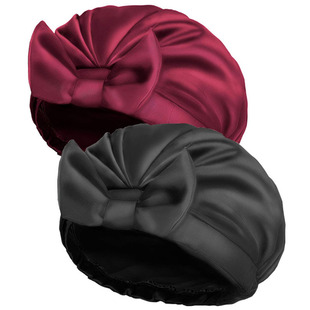 Solid color bow satin shower cap pullover hat imitation silk satin perm cap home Yiwu manufacturers