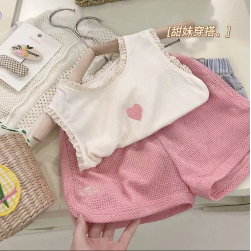 Fashionable Set for Girls - Summer New Trendy Casual Two-Piece Set for Kindergarten Friends - Tank Top + Short Pants