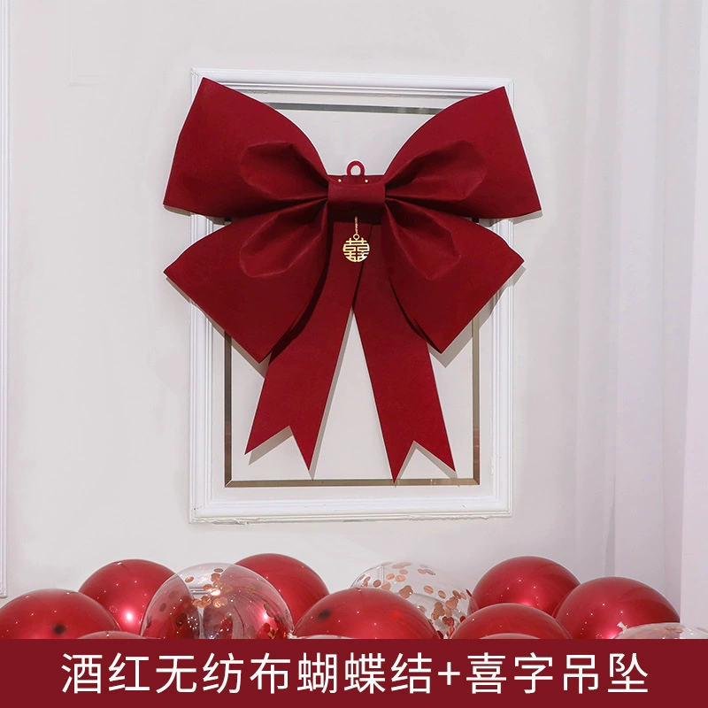 Wedding room layout INS big bow net red creative decoration wedding living room hi character pull flower hanging romantic wedding