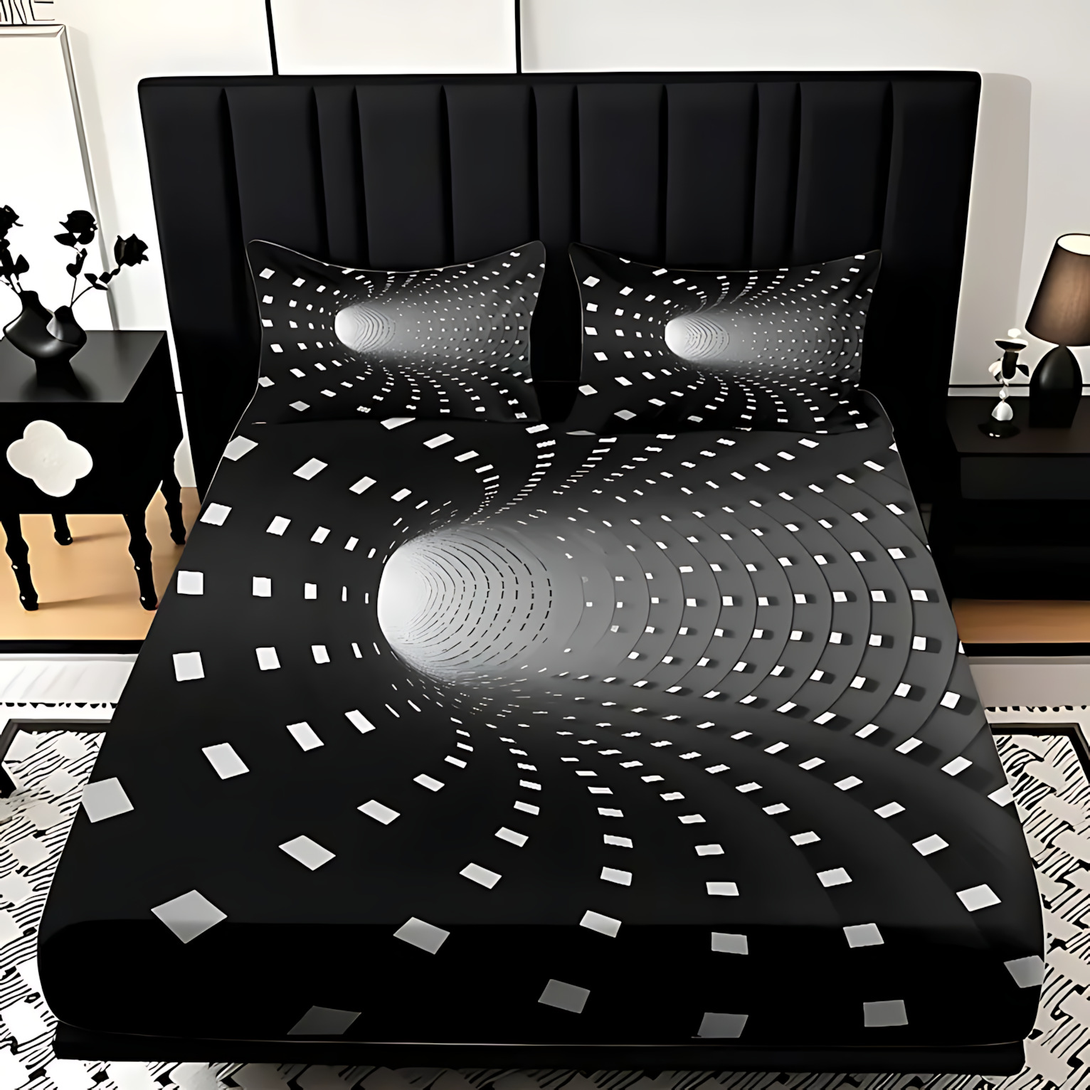 TEMU / JIT Abstracción 3D agujero negro vórtice HD impresión digital cama de cama de cama