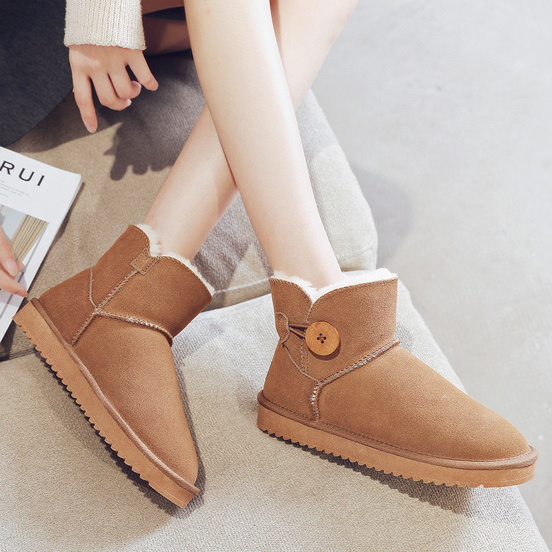 新款真牛皮雪地靴女短靴加厚冬靴棉鞋女靴子真皮学生男女鞋子低筒