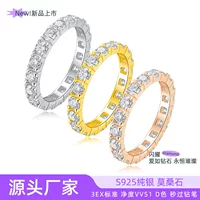 Самое продаваемое полукруглое сверкающее кольцо Xiaohongshu из серебра S925 с инкрустацией муассанитом, белое позолоченное кольцо для повседневного ношения