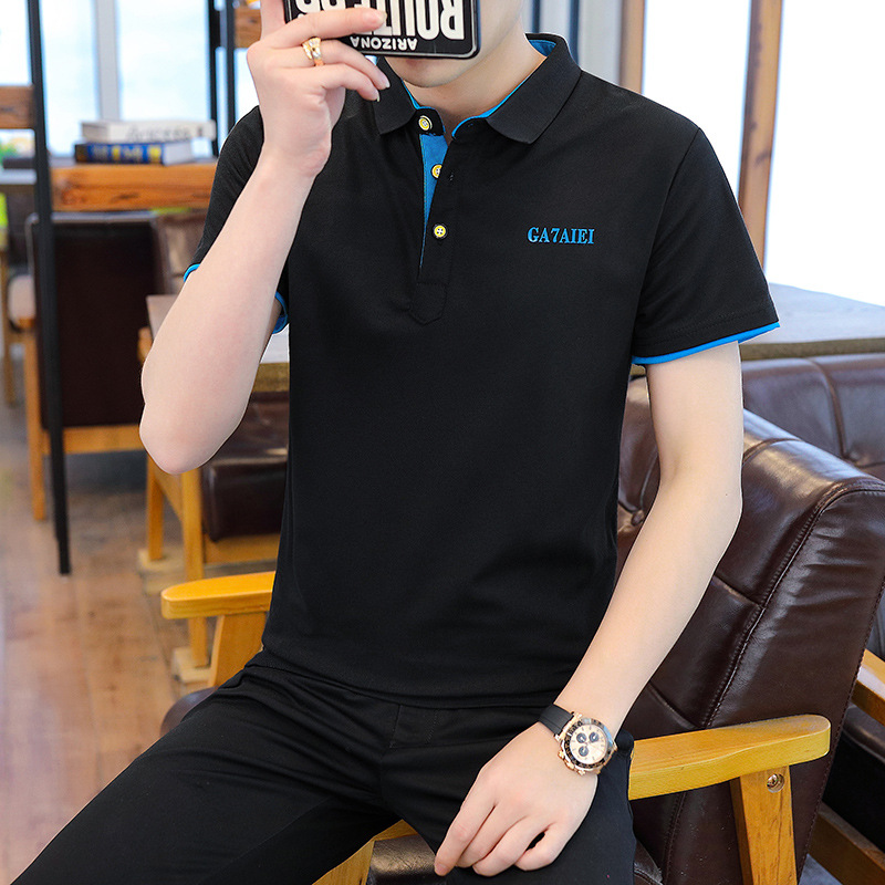 Camiseta de manga corta de los nuevos hombres del verano camiseta de color sólido Camiseta estilo coreano solapa media manga de algodón camiseta de polo delgada