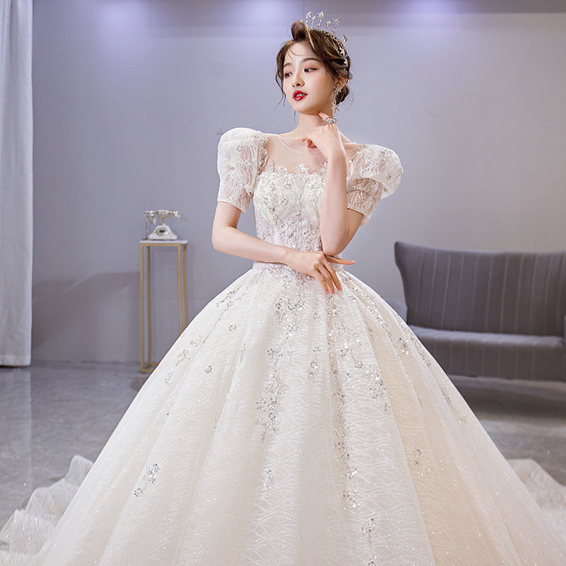 Vestido de novia francés 2024 nuevo verano nupcial Mori Super Hada temperamento pequeña cola de lujo industria pesada vestido de novia principal