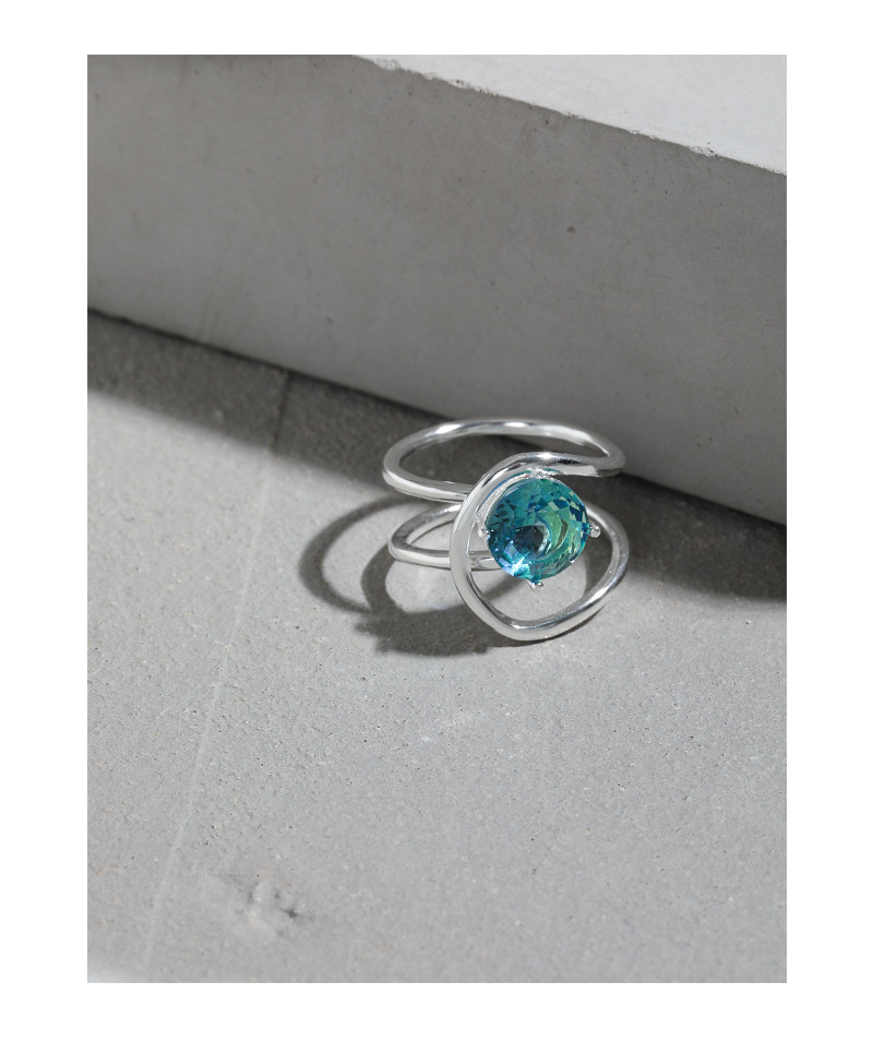 Elegant Geometric Sterling Silver Plating Gem Open Ring