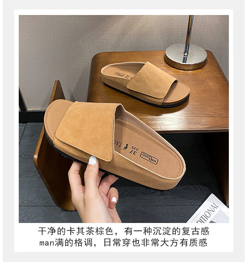 Dép sandal nữ quai ngang bản rộng mũi tròn đế bằng gấp gọn đi ngoài trời mùa hè — Màu Kaki, Màu mơ, Màu đen chi tiết 8
