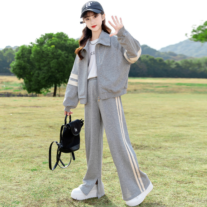 Barnkläder flickor hösten 2024 nytt plagg, långärmad jacka, vida byxor, barnsportkläder i två delar_voghion.com