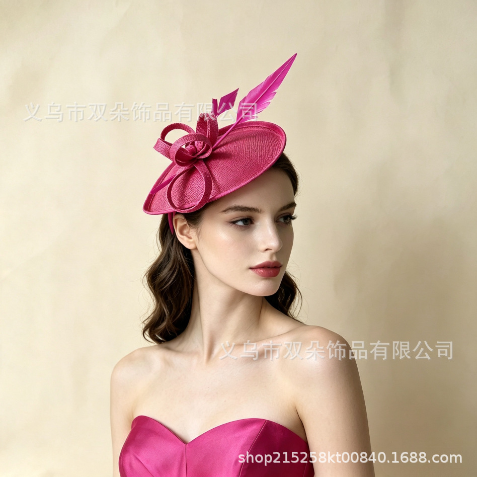 Cross-border European and American style linen fascinator with feathers, bridal wedding accessory, suitable for horse racing festivals, tea parties, evening banquets, and vintage hair accessories