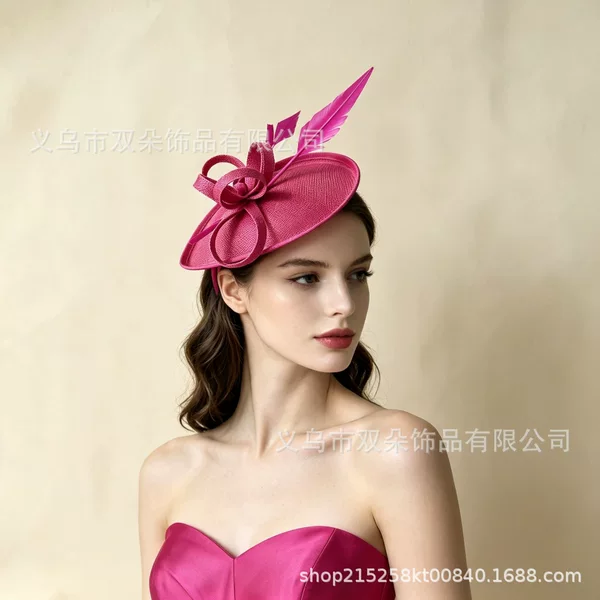 Cross-border European and American style linen fascinator with feathers, bridal wedding accessory, suitable for horse racing festivals, tea parties, evening banquets, and vintage hair accessories