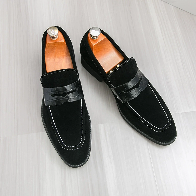 Мужские кожаные туфли осенняя новинка британский цвет сочетание замша кожаные мужские повседневные пенни лоферы кожаные туфли