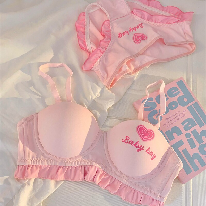 [Barbie Suit] Push up Small Breast Half Cup Underwear Set Women's Pure Desire Sexy Girls 12 Cup Bra