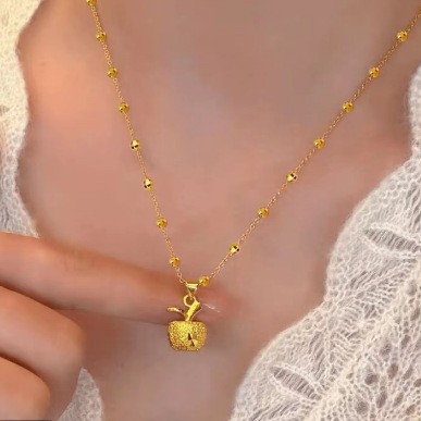Tiktok Trending Peace Fruit Disco Necklace for Women, Fashionable and Unique Fruit Pendant Solid Clavicle Chain Elegant Chain