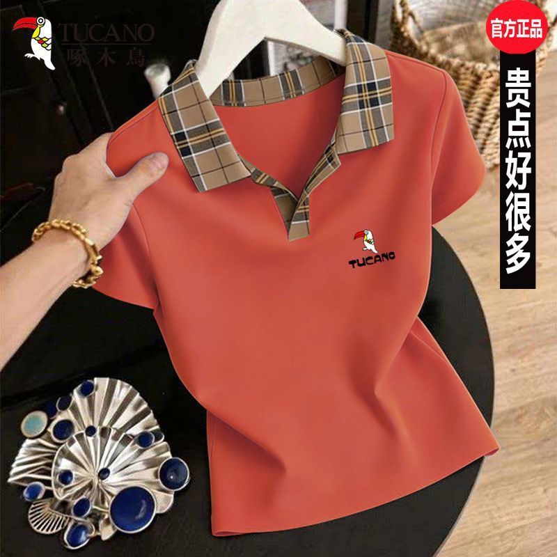 Polo Shirt Short-Sleeved T-Shirt for Women Summer New Style Lapel Slim Fit Slimming Age-Reducing Top Printed Pure Cotton Fashionable T-Shirt