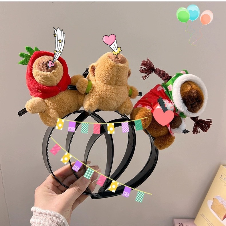 新款diy卡皮巴拉發箍可愛水豚公仔卡通搞怪頭飾網紅女賣萌拍照發