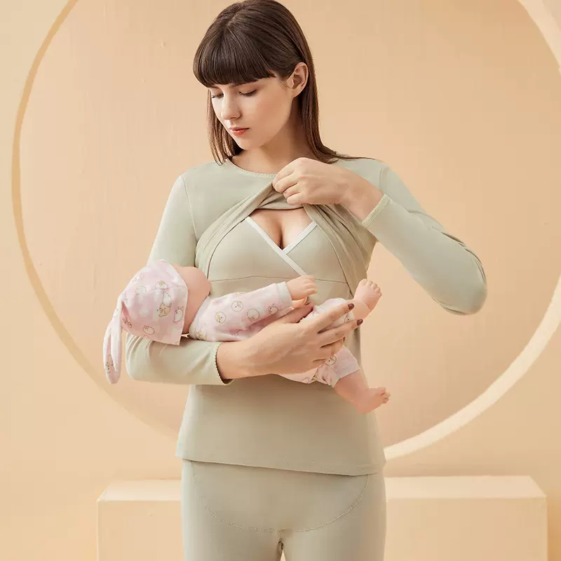 彰艳厂秋冬棉质孕妈月子服圆领孕妇秋衣裤套装舒适弹力孕期家居服