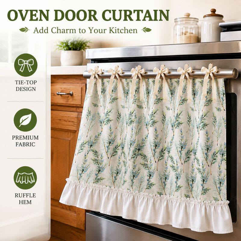 French-style oven curtain dust cover with ruffles, a cross-border bestseller, door curtain with tie-back decoration, short curtain for farmhouse stove French-style oven curtain dust cover with ruffles, a cross-border bestseller, door curtain with tie-back decoration, short curtain for farmhouse stove