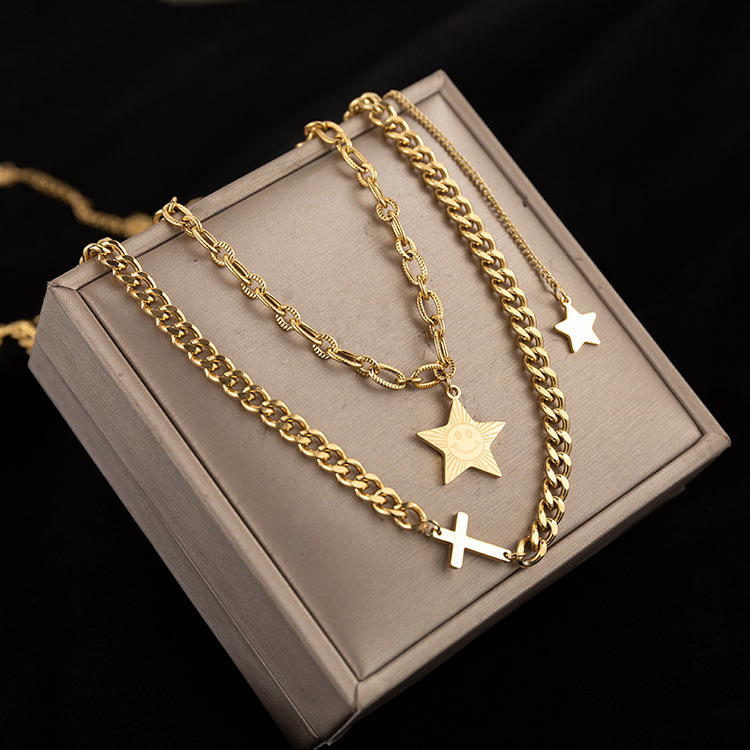 Fashion Star Titanium Steel Plating Layered Necklaces 1 Piece